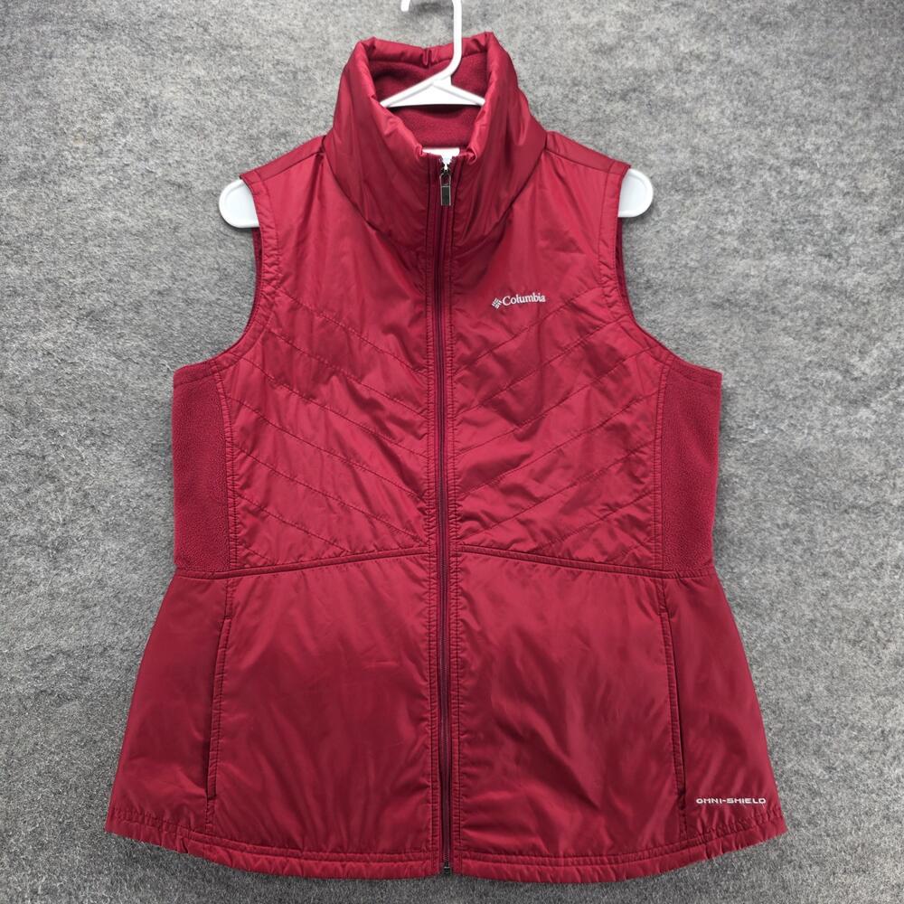 Columbia Vest Womens L Red Quilted Insulated Lined Full Zip Pockets Omni-Shield